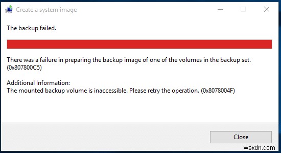 Fix Windows Backup failed with error 0x807800C5