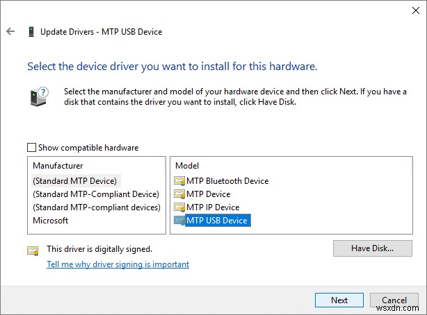 Fix MTP USB Device Driver Installation Failed