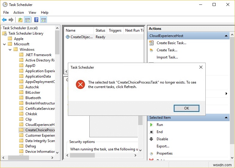 Fix The select task “{0}” no longer exists error