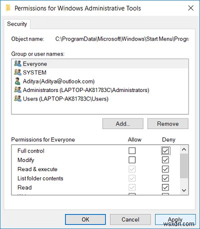 Remove Administrative Tools in Windows 10