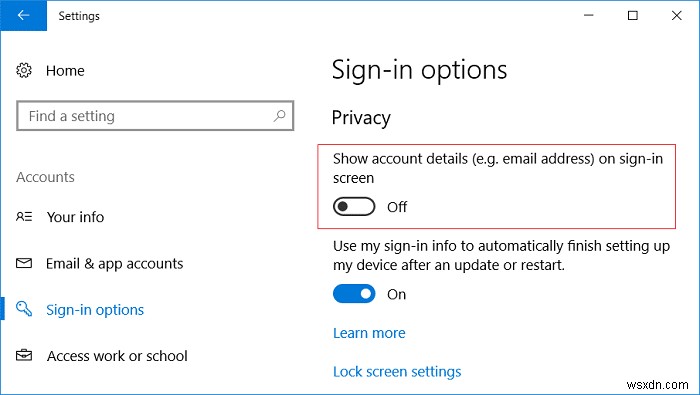 Hide Email Address on Windows 10 Login Screen