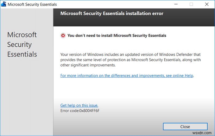 Uninstall Microsoft Security Essentials in Windows 10