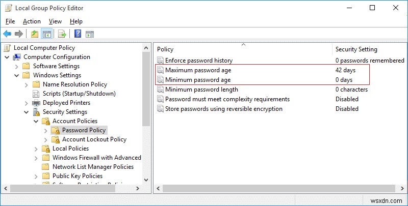 Change Maximum and Minimum Password Age in Windows 10