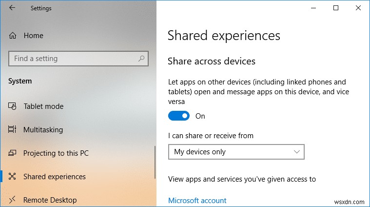 Enable or Disable Shared Experiences Feature in Windows 10