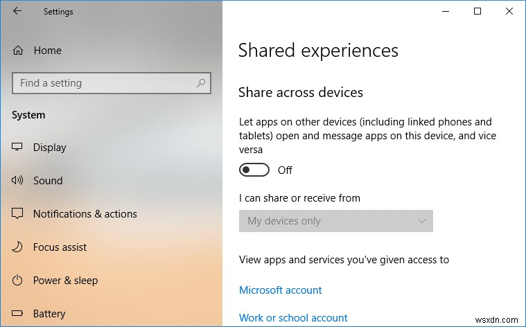 Enable or Disable Shared Experiences Feature in Windows 10