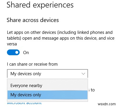 Enable or Disable Shared Experiences Feature in Windows 10