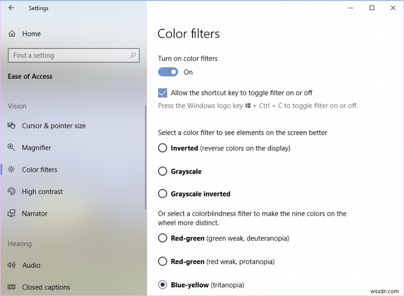 Enable or Disable Color Filters in Windows 10