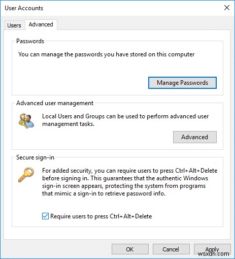 Enable or Disable Secure Login in Windows 10