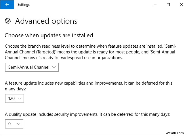 Defer Feature and Quality Updates in Windows 10
