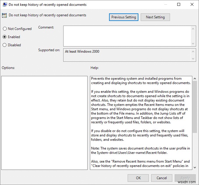 Turn Off Recent Items and Frequent Places in Windows 10