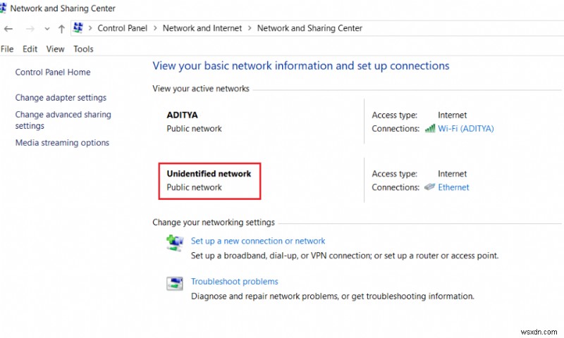 Fix Unidentified Network in Windows 10