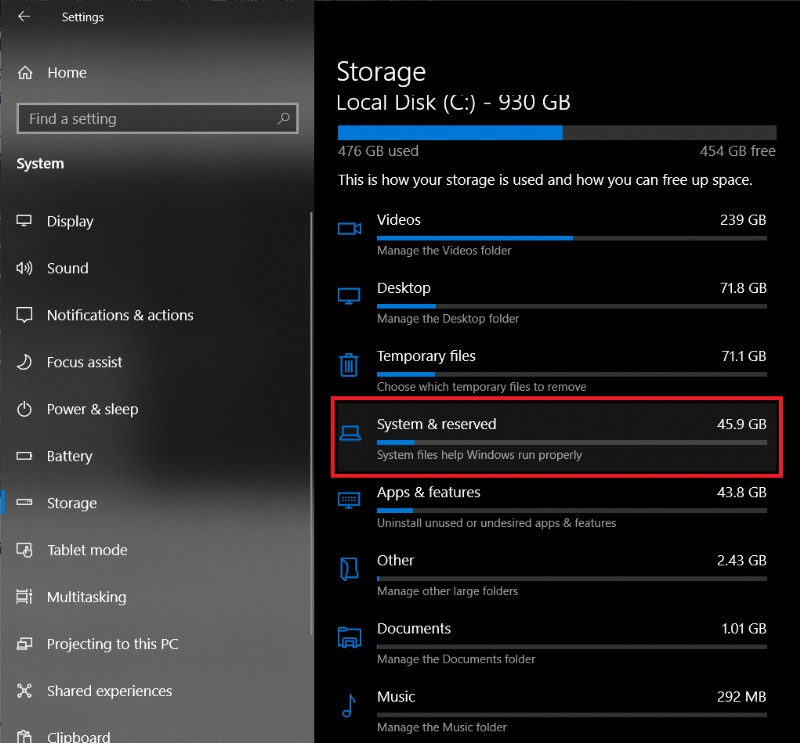 Enable or Disable Reserved Storage on Windows 10
