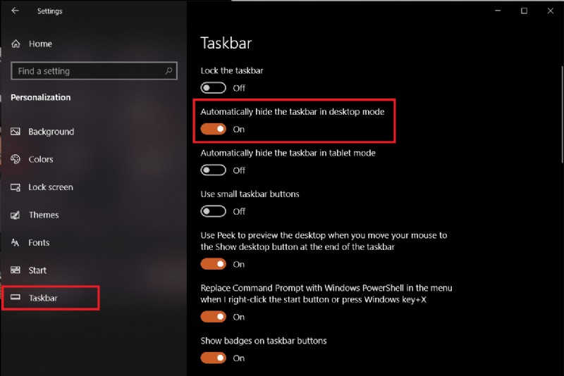 Fix Taskbar Showing in Fullscreen on Windows 10