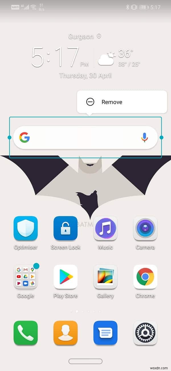 Remove the Google Search bar from Android Homescreen