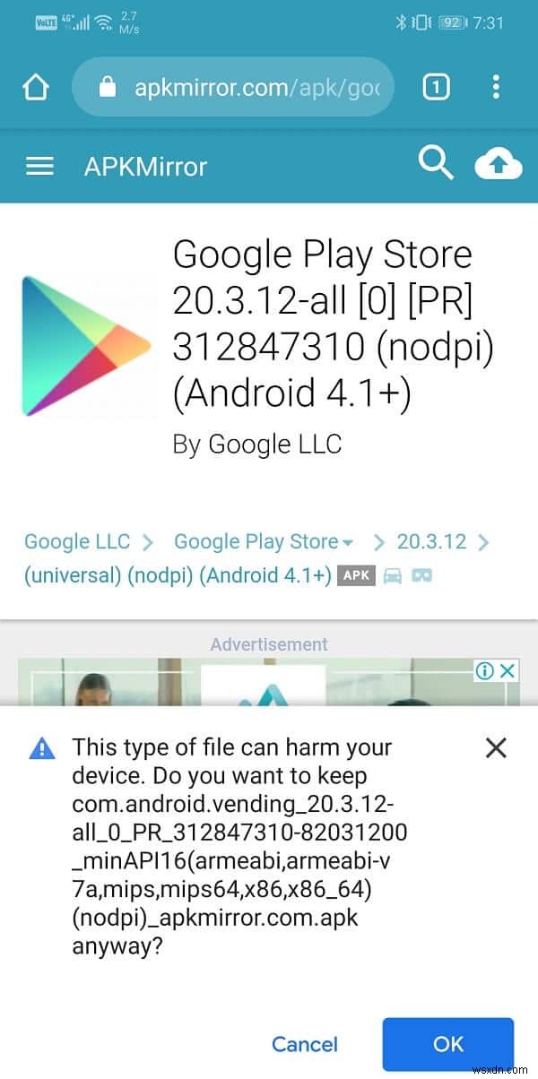 Manually download and install the Google Play Store