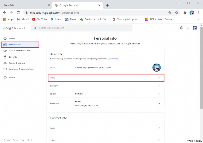 Change Your Name, Phone Number and Other Info in Google Account