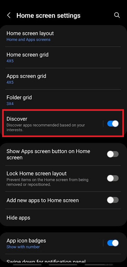 How to Disable Samsung Discover Option From App Screen