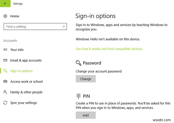 How to Add, Change, Remove or Set Sign-in Options on Windows 10