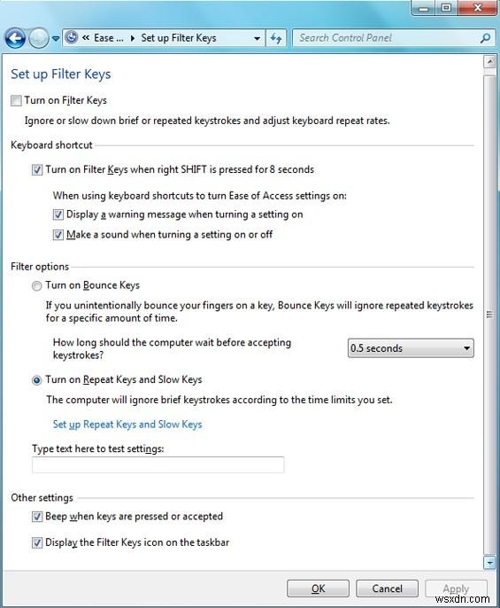 How to Turn on and Turn off Filter Keys in Windows 8 And 7