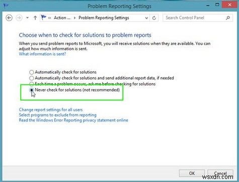 How Do I Disable Error Reporting in Windows 8