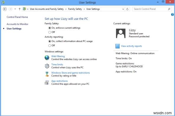How to enable parental control in Windows 8