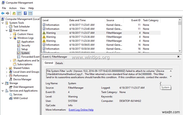 How to fix File System Filter WCIFS failed with Event ID 4 (Windows 10)