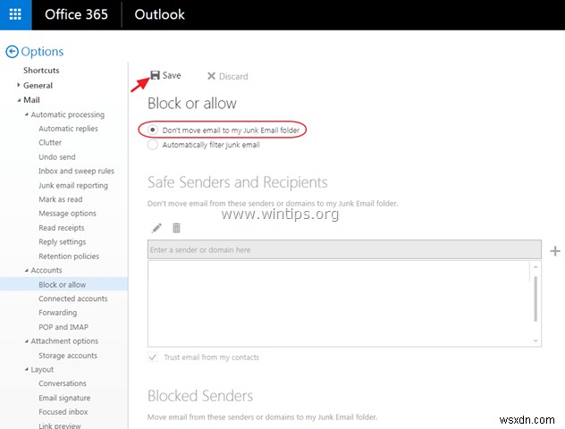 How to Disable Junk Email Filter in Outlook Mail (Outlook.com, Office365)