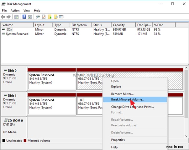 How to Remove or Break Hard Drive Mirror on Windows 7/8/10 OS