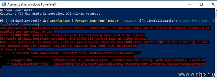 FIX: Windows Shell Experience Host Deployment failed with HRESULT 0x80073D02 (Solved)