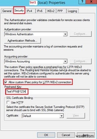 How to Setup L2TP VPN Server 2016 with a Custom Preshared Key for Authentication.