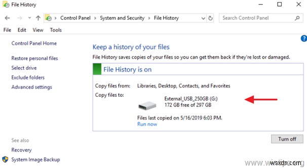 How to Use a Different Drive in File History.