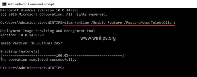 How to Enable Telnet Client in Server 2012/2016/2019.