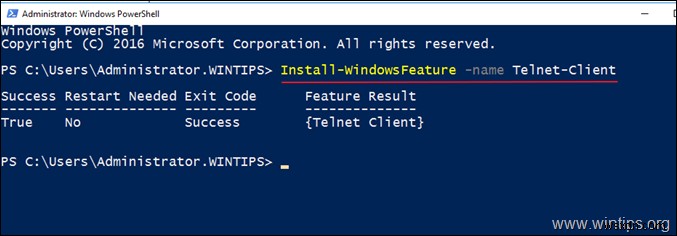 How to Enable Telnet Client in Server 2012/2016/2019.