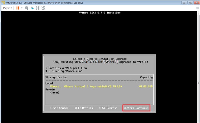 How to Install vSphere ESXi 6.7 on VMware Workstation 15.