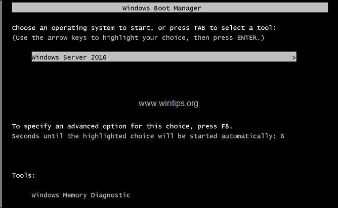 How to Enable the F8 key in Server 2016/2019 if Windows Fails to Start.