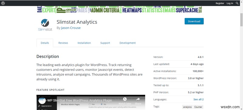 WordPress Plugin Slimstat Version = 4.8 Vulnerable to XSS