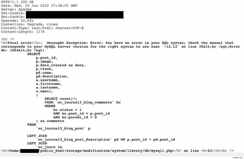 SQL Errors resulting in Sensitive Data Exposure in Journal OpenCart Theme  3.1.0 - Update immediately