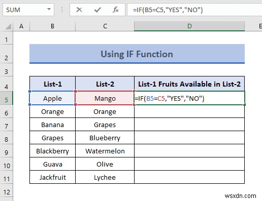 How to Compare Two Columns for Finding Differences in Excel