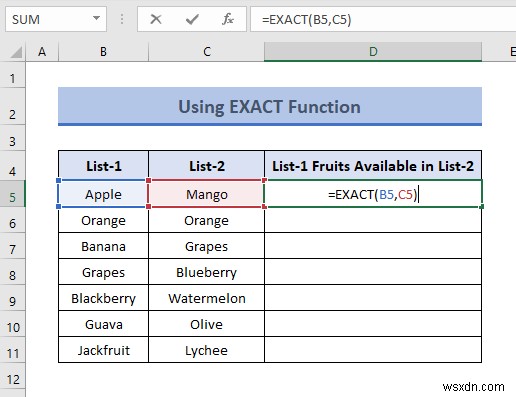 How to Compare Two Columns for Finding Differences in Excel