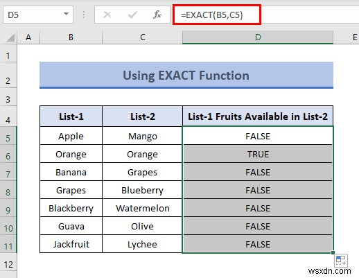 How to Compare Two Columns for Finding Differences in Excel