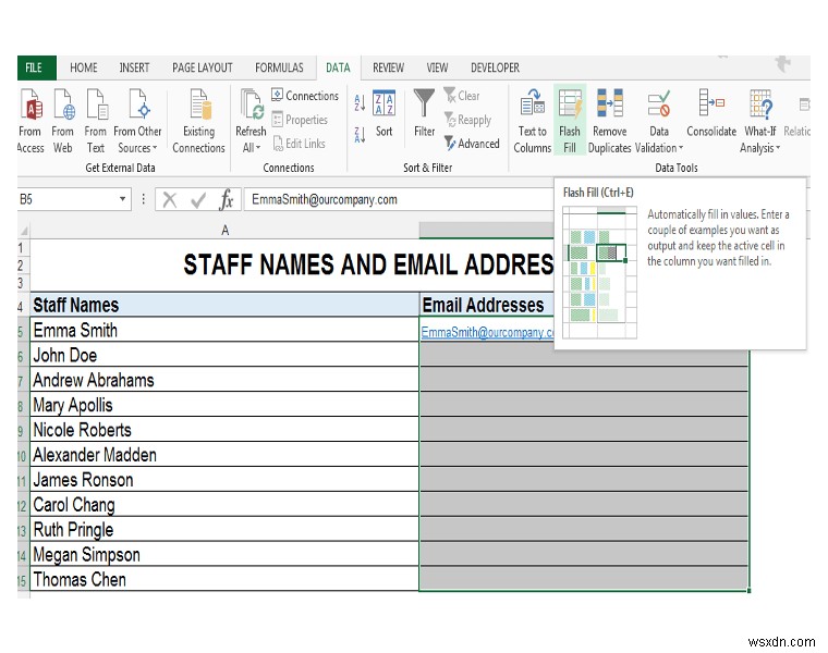 Creating Email Addresses from a Single Column with Flash Fill, TEXT Formulas & Commentator’s Text Formula Suggestions