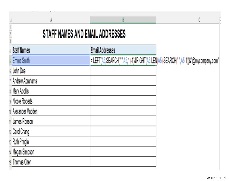 Creating Email Addresses from a Single Column with Flash Fill, TEXT Formulas & Commentator’s Text Formula Suggestions