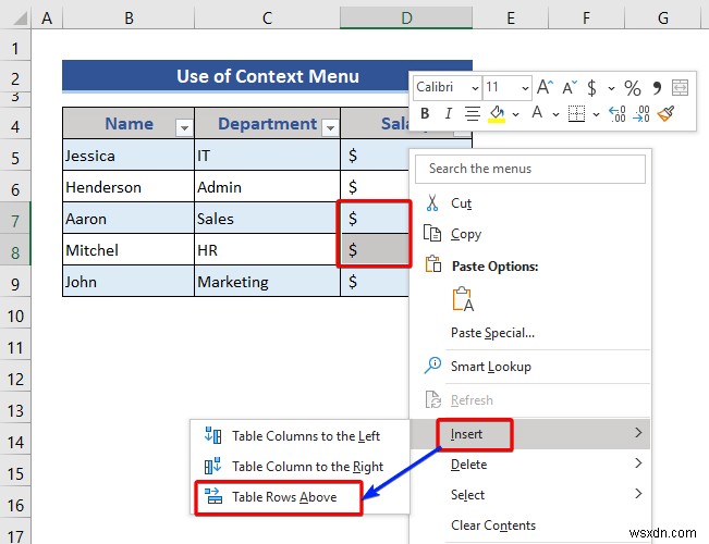 How to Insert or Delete Rows and Columns from Excel Table