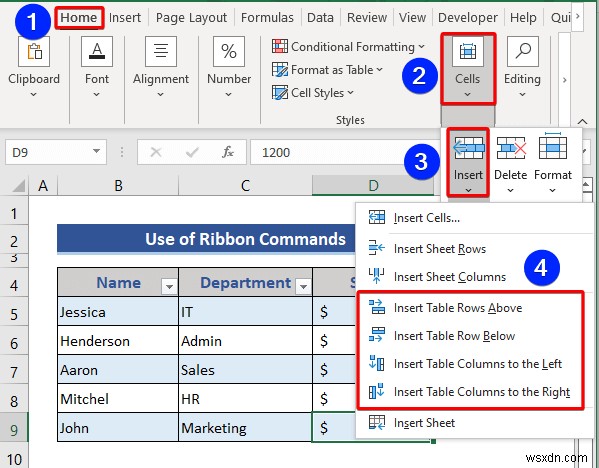 How to Insert or Delete Rows and Columns from Excel Table