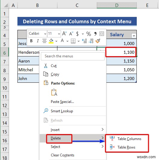 How to Insert or Delete Rows and Columns from Excel Table