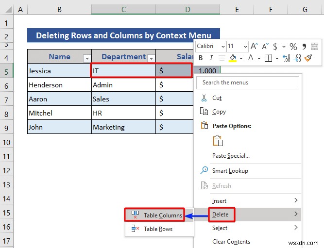 How to Insert or Delete Rows and Columns from Excel Table