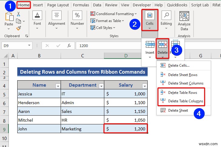 How to Insert or Delete Rows and Columns from Excel Table