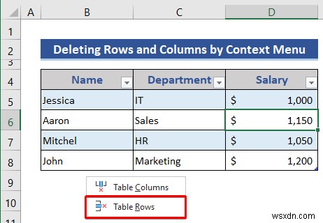 How to Insert or Delete Rows and Columns from Excel Table