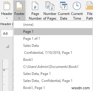 How to Add the Footer Page 1 to the Current Worksheet