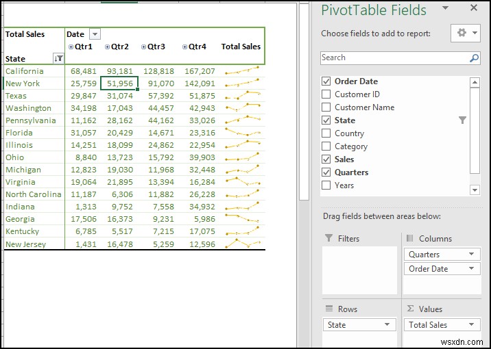 Create Report That Displays Quarterly Sales by Territory in Excel